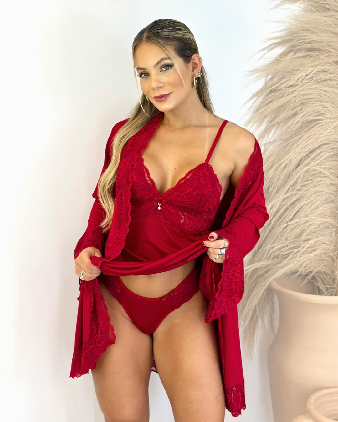 L’Essence Rouge Set - Nightgown + Robe and Panties into Baby-Doll L’Essence Rouge