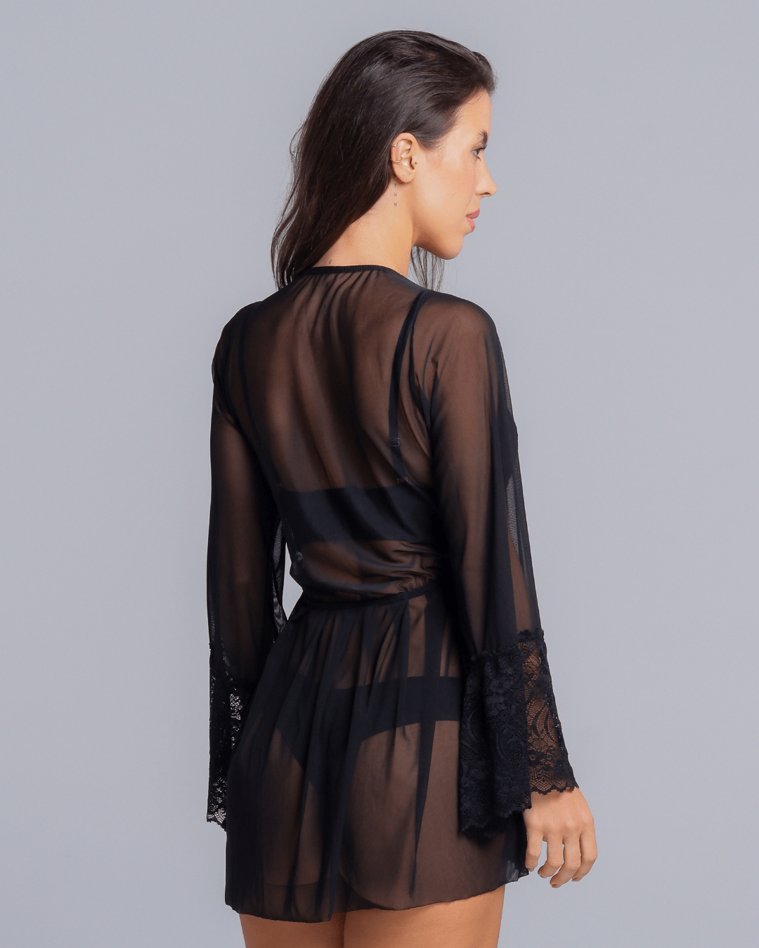 La Rouge Lace and Tulle Robe - Black