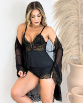 Paco Rabanne Baby-Doll Set with Tulle and Lace Robe