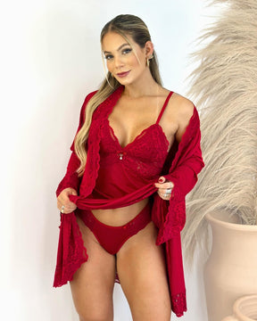 L’Essence Rouge Set - Nightgown + Robe and Panties into Baby-Doll L’Essence Rouge