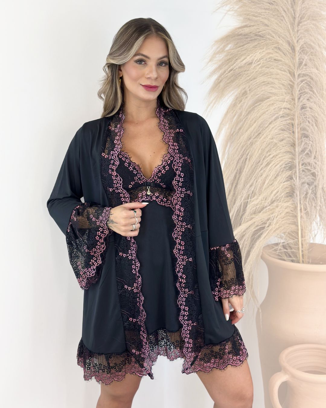 La Vie Est Belle Set - Nightgown + Robe and Panties