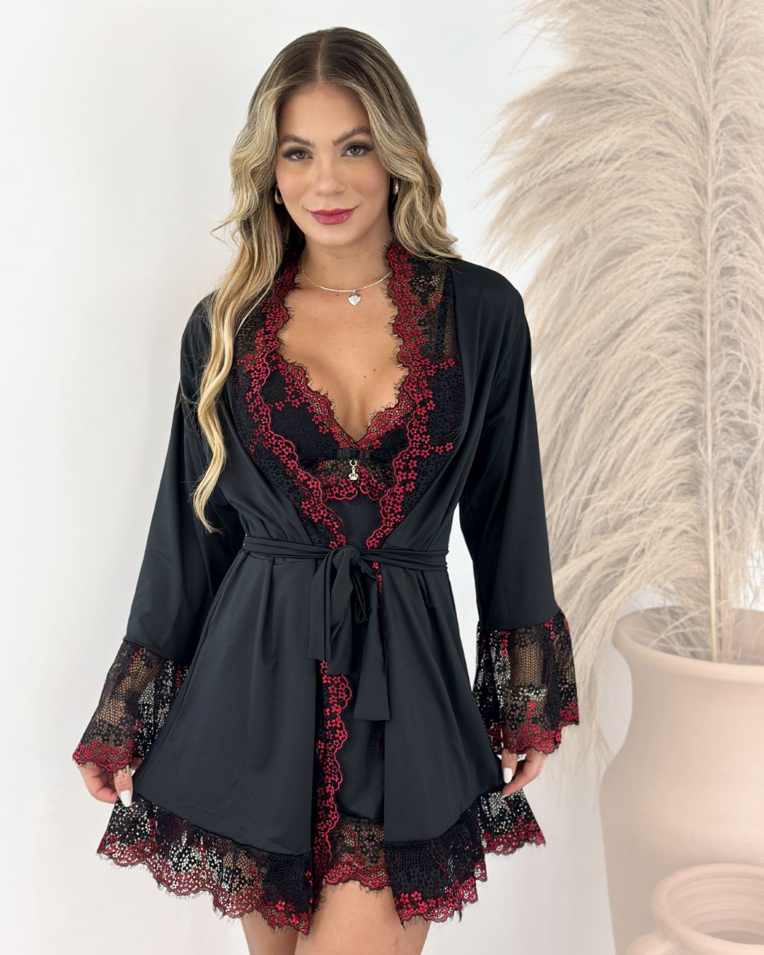 Bourbon Rouge Royal Set - Nightgown + Robe and Panties