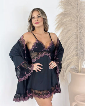 La Vie Est Belle Set - Nightgown + Robe and Panties