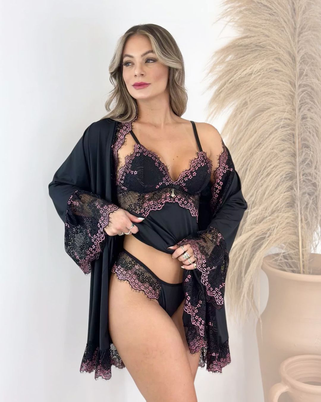La Vie Est Belle Set - Nightgown + Robe and Panties